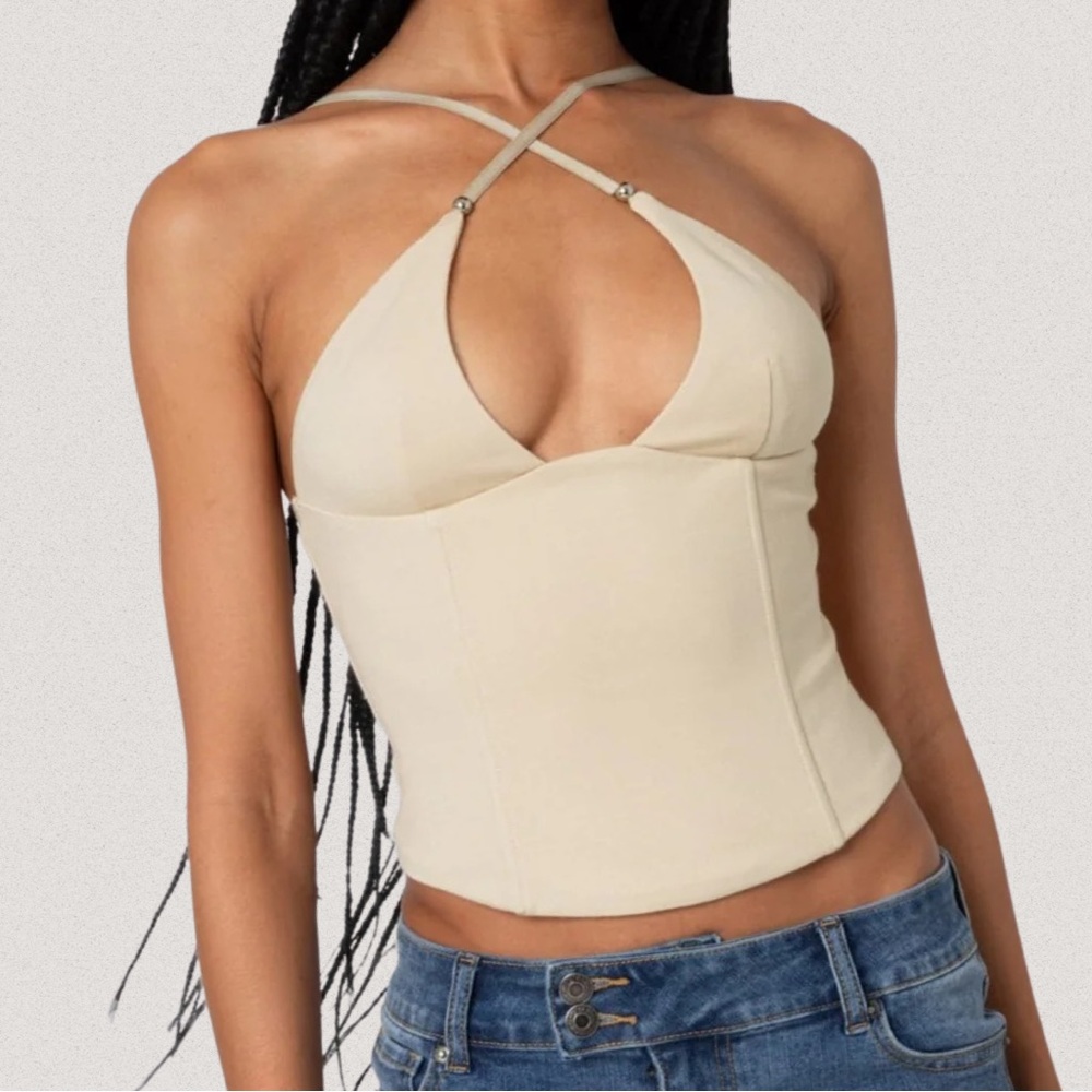 Edikted Lou Crossover Beaded Corset Top